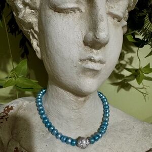 Rockstar in Rome blue baroque pearl necklace with pave pendant